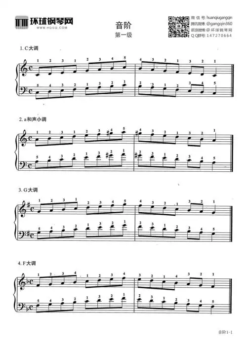 音阶(第一级)钢琴谱-环球钢琴网