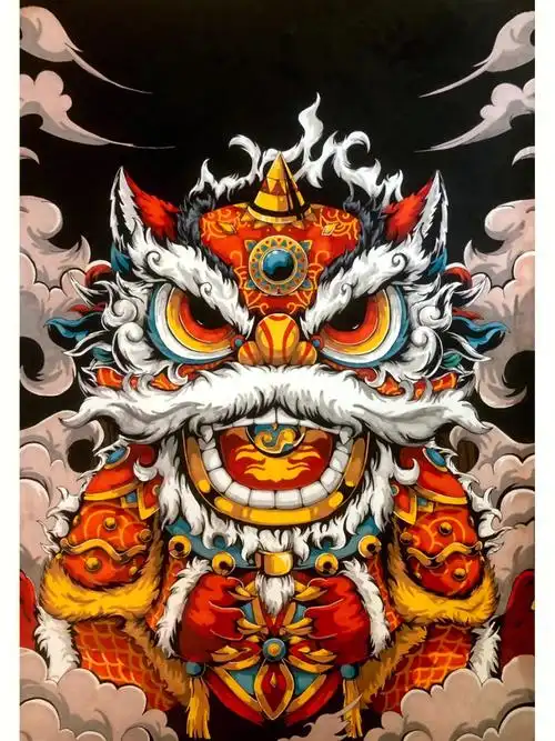 马克笔临摹手绘醒狮附详细过程图