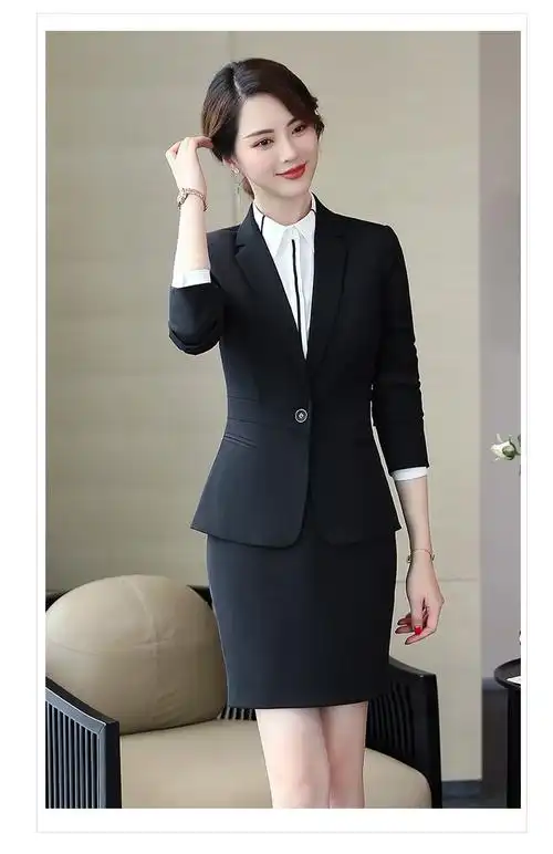 职业装女装套装女士正装新品白领商务面试工作服女士前台酒店黑色西服
