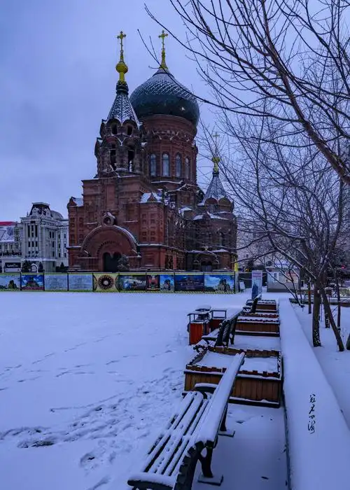 冰城哈尔滨索菲亚教堂雪景