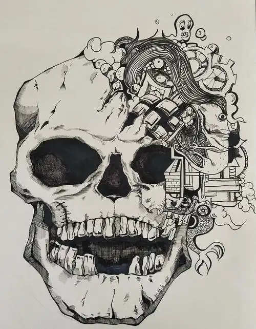骷髅头图形创意速写