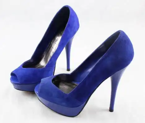 外贸出口欧美原单 宝蓝色 宴会 礼服 鱼嘴鞋 防水台高跟鞋