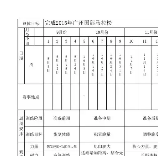 马拉松训练计划表