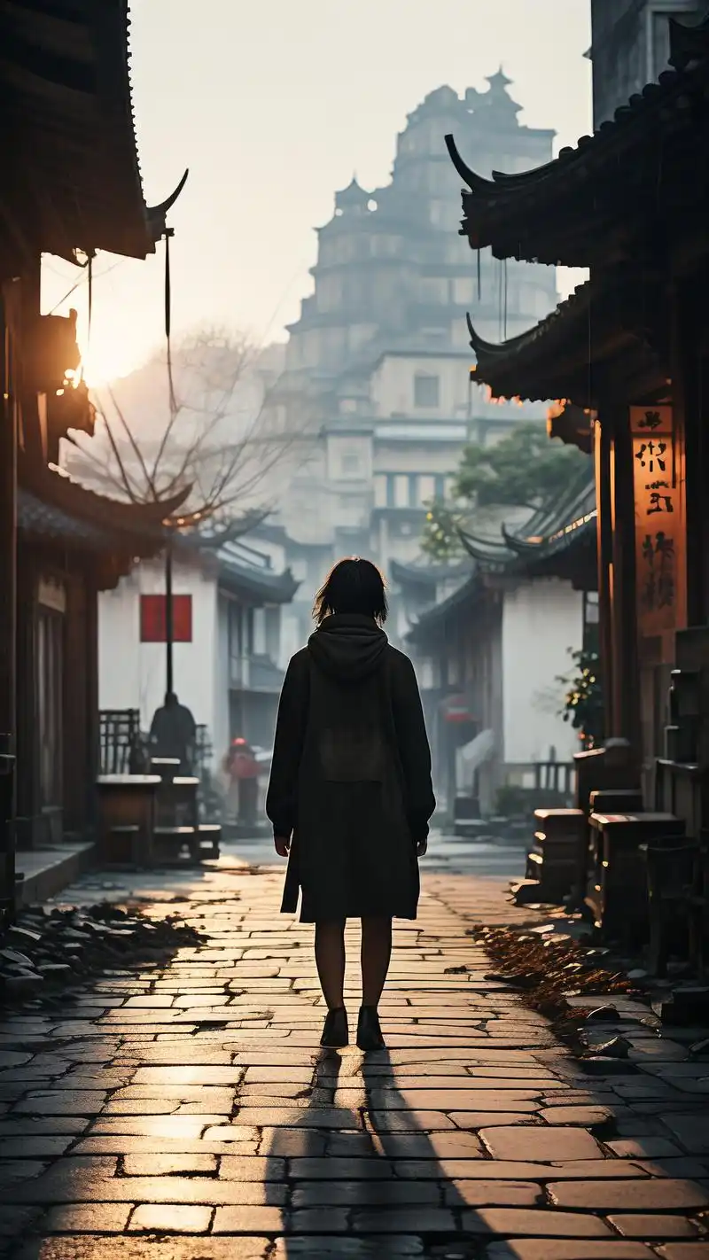 伤感背影一个人城镇壁纸91 孤独的身影,在空旷的城镇中漫步,每一步