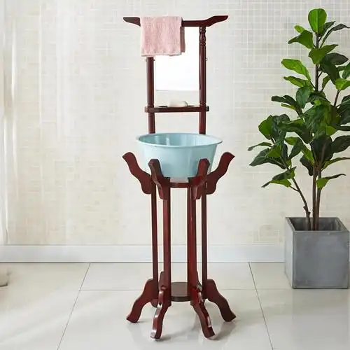 实木_h卫生间浴室实木洗手脸盆架木质仿古落地面盆毛巾结婚老式农村单