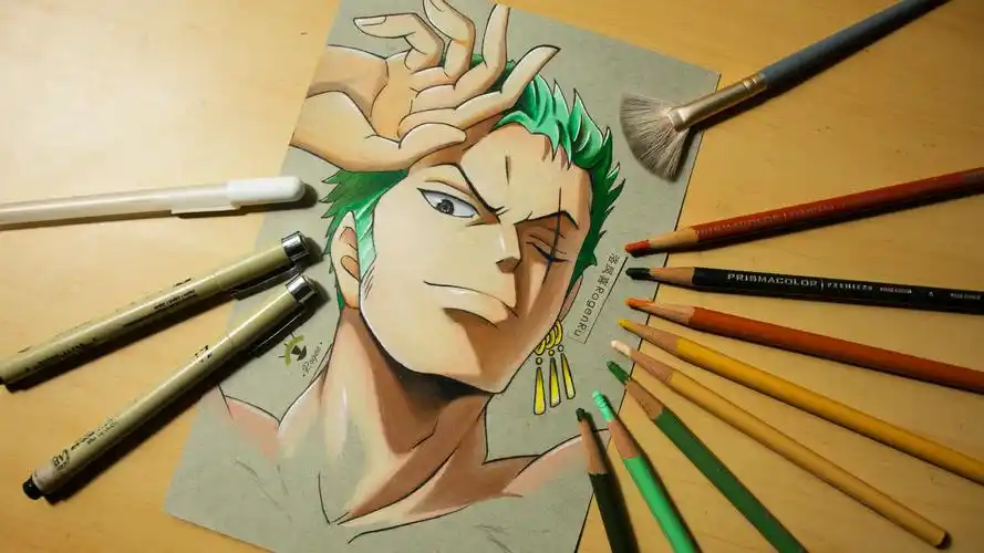 171b 油性彩铅手绘动漫《航海王》漫画人物:索隆#手绘#二次元