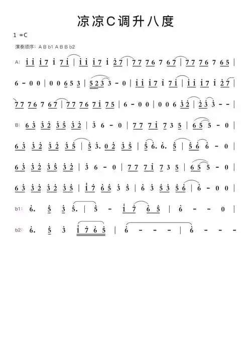 凉凉c调升八度智能简谱