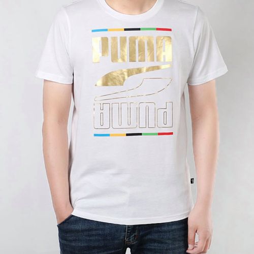 puma彪马胶印logo男子夏季印花圆领纯棉运动运动t恤