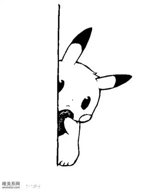 超萌,超可爱的皮卡丘橡皮章黑白线素材