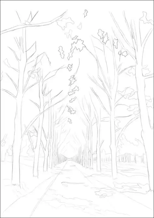 林荫小道绘画步骤分享.层次感塑造:树叶边缘用浅色绿叶,中间密 - 抖音