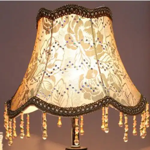 简约欧式灯罩带吊坠e27台灯ciaa温馨卧室床头灯伞布艺落地灯罩粉色