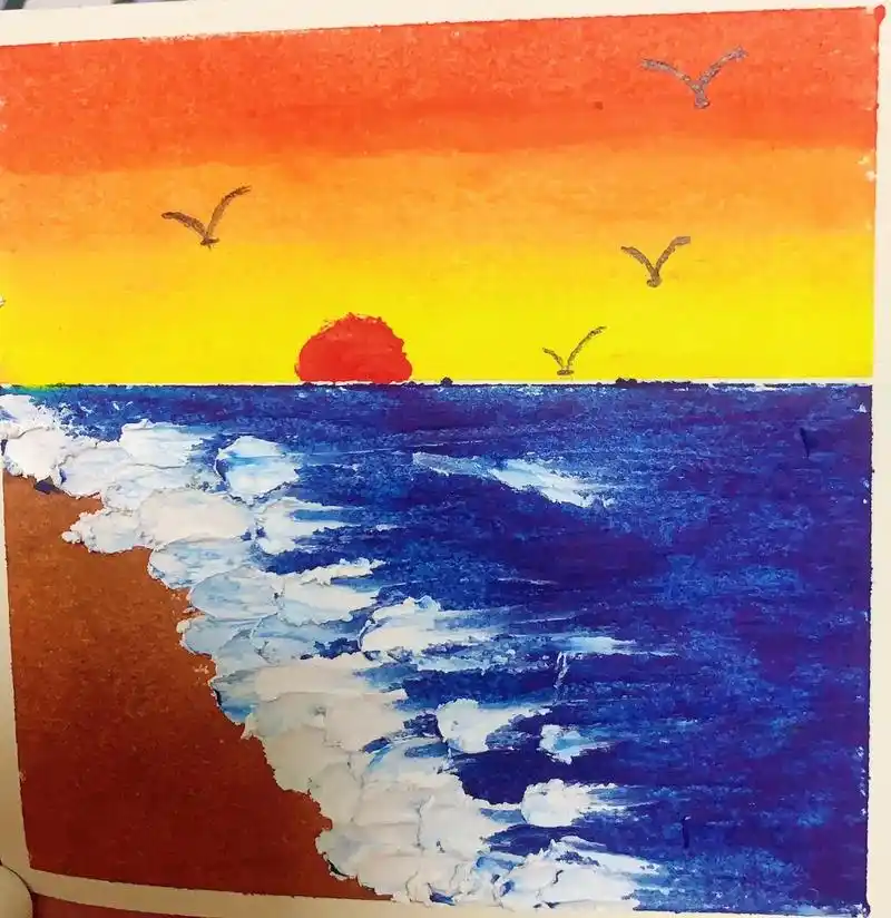 画了几张关于海边日出,夕阳 #治愈画风 - 抖音