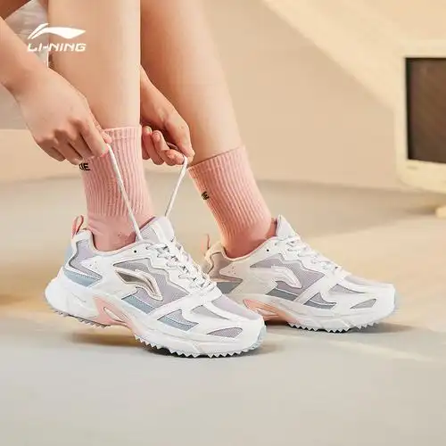 李宁运动鞋女跑步鞋夏季女鞋女士休闲鞋小坏紫网面透气复古老爹鞋-图2