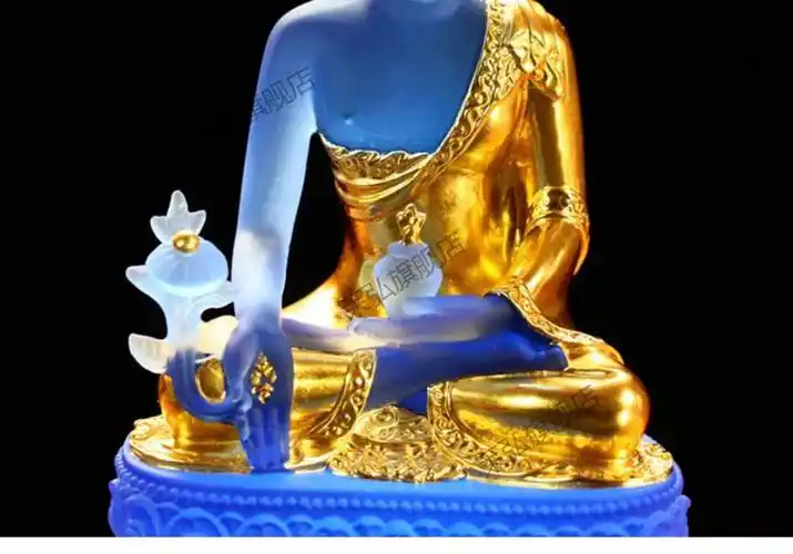 东方琉璃药师佛摆件居家供奉客厅家用佛具莲花底座琉璃光如来佛像加