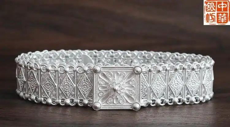 宝茄雷龙 999纯银 西双版傣族银腰带手工雪花银银腰带定制投资收藏 宽