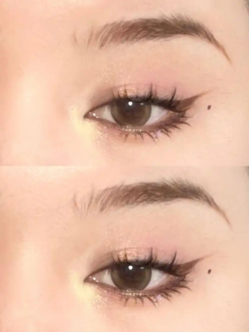 一个带眼头提亮的粉色眼妆,配上钓系全包眼线和下睫毛,尊的贼漫画眼