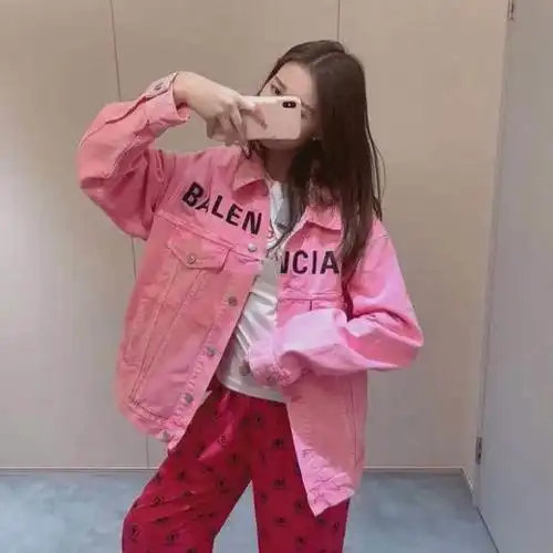 巴黎世家粉色牛仔衬衫外套