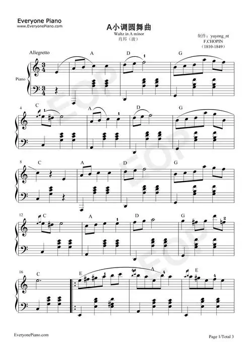 a小调圆舞曲肖邦五线谱预览1