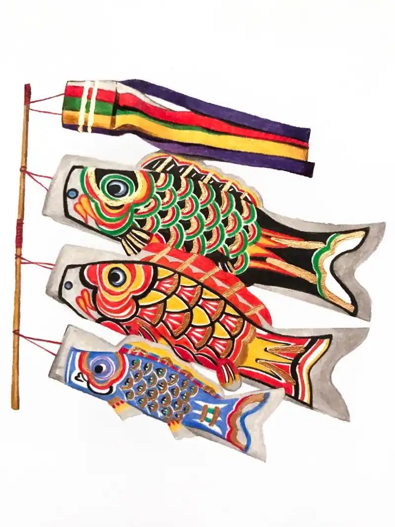 【手绘插画】彩铅绘画教程 日本鲤鱼旗②