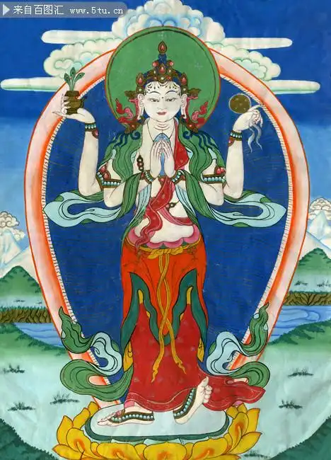 四臂观音站相唐卡图片