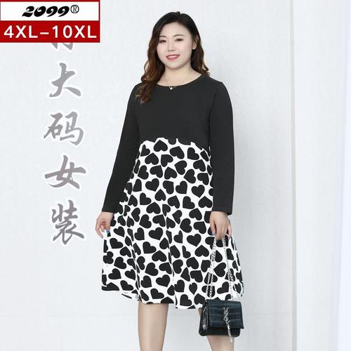 280斤超大码女装显瘦拼接裙子春季新款弹力印花圆领连衣裙中长款