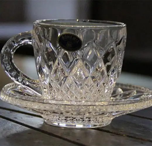 捷克bohemia进口水晶玻璃欧式透明圆形带柄咖啡杯玻璃杯