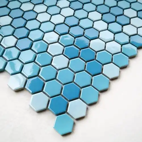 简约蓝色六角马赛克瓷砖卫生间浴室厨房墙地砖陶瓷马赛克