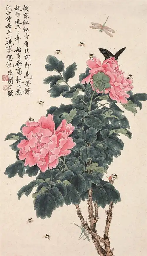 于非闇18891959胡家红牡丹镜心设色纸本