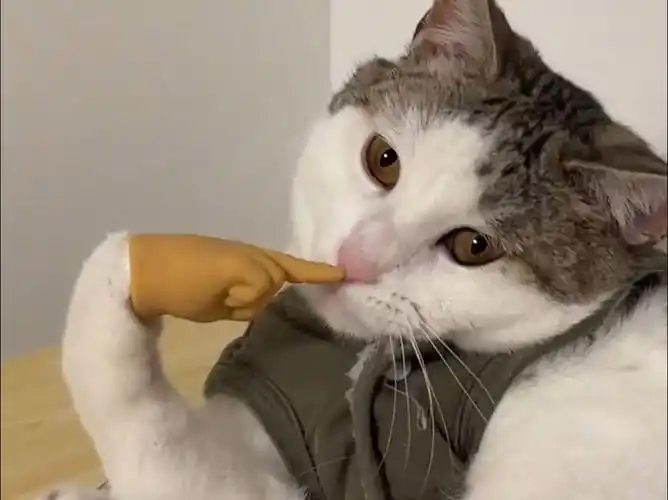 主人给你猫咪带上手指手套,下一秒得到一堆表情包.