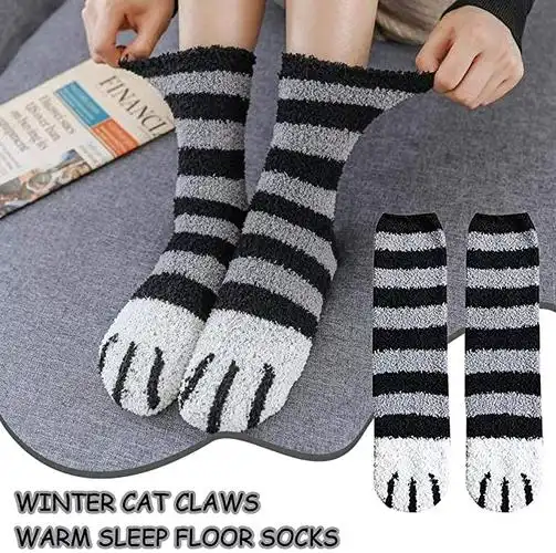 猫爪袜,3 双装毛绒猫爪袜舒适冬季傻袜猫脚袜睡袜适合女士女孩