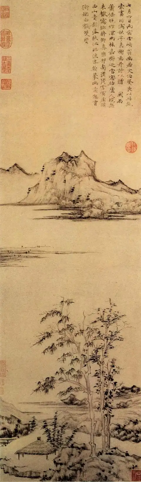 元代画家倪瓒山水树林绘画作品赏析
