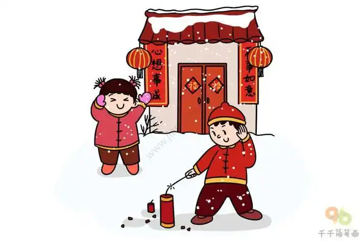 过年放鞭炮简笔画春节小孩放鞭炮怎么画春节小孩放鞭炮简笔画画法春节