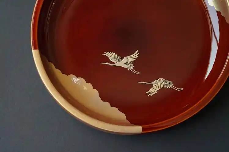 日本进口 山中漆器木制漆器金彩春庆涂金彩长盘子托盘茶盘 菓子钵