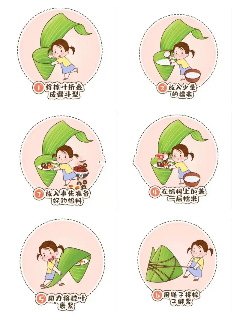 幼儿园端午节环创&端午节包粽子步骤卡通图 端午节是一个值得纪念的