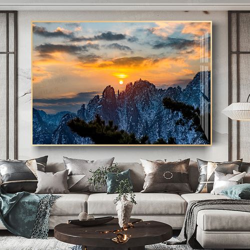 黄山日出实景高清新中式山水画装饰画挂画客厅装饰画玄关挂画壁画