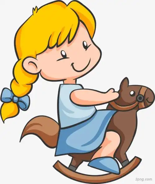 儿童节骑木马的女孩png素材透明免抠图片-节日元素