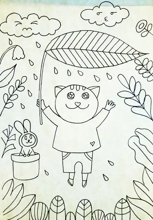 50张儿童画之01下雨