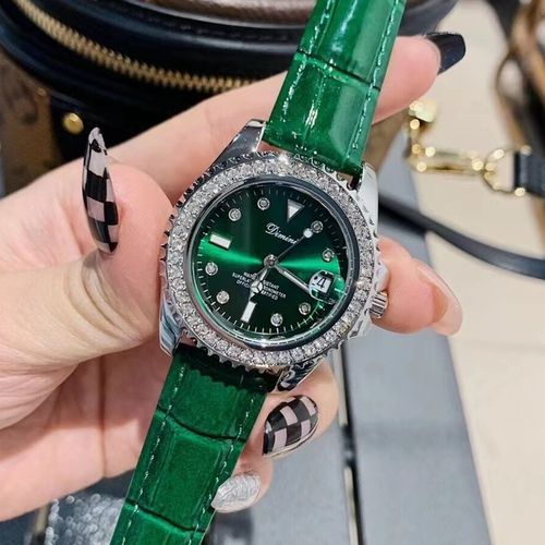 绿水鬼手表女士镶钻绿色皮带欧美奢华大气网红高级感2022新款女表