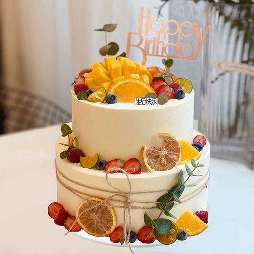 双层生日蛋糕模型仿真2022新款羽毛皇冠网纱定制仿真水果