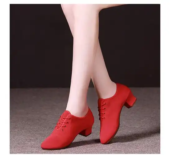 布中高跟软底跳舞鞋广场舞鞋教师舞蹈鞋练功交谊舞鞋黑色直板底35cm34