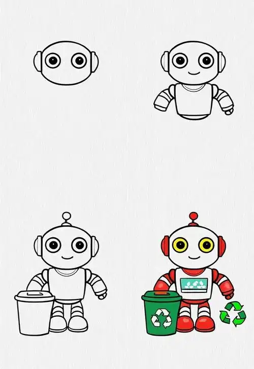 🤖垃圾分类机器人简笔画🗑️ 嘿,小伙伴们!