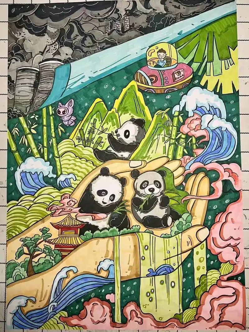 科幻主题画设计环保主题创意美术作品科技创