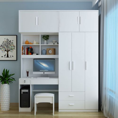 家用电脑桌带衣柜加翻盖梳妆台小户型连体书桌柜写字台一体组合柜