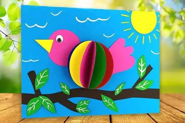 卡纸手工制作立体小鸟拼贴画(步骤图解)