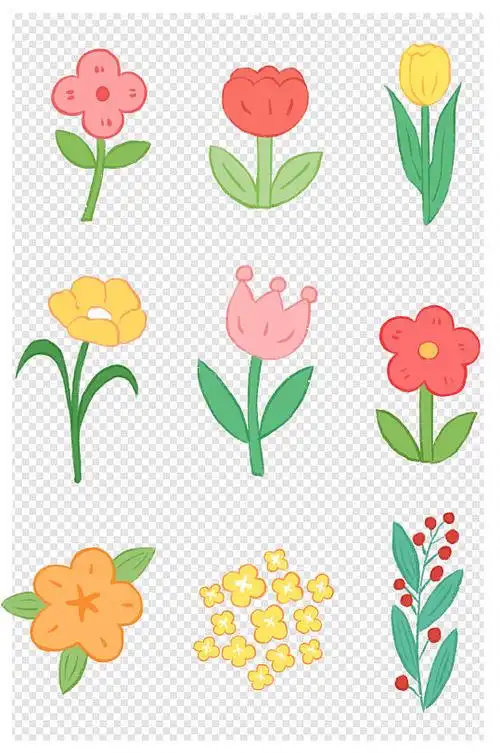 卡通春天花朵插画手账装饰图案素材