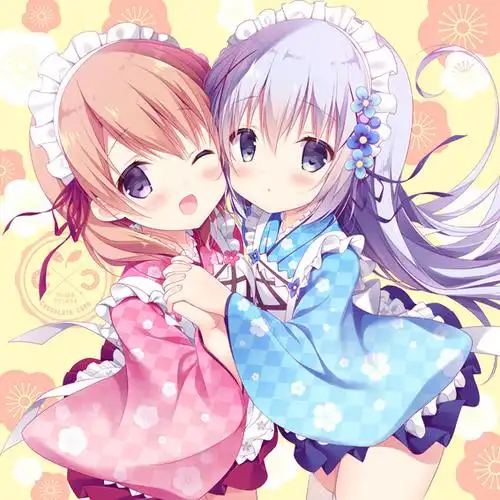 二次元少女姐妹日常手绘