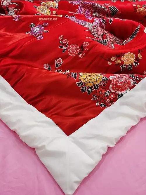 丝绸绸缎喜被复古棉絮双人加厚保暖银灰牡丹全花老式白棉被里180x2006