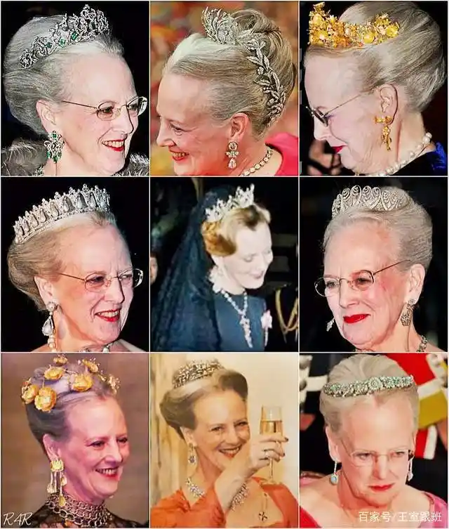 丹麦玛格丽特二世女王审美独特,多顶黄金花卉头饰,造型古怪