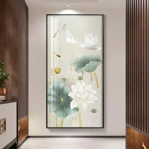 入户玄关装饰画荷花新中式