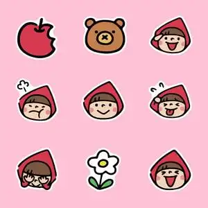 高档40张女头巾女孩手p账贴纸装饰小图案卡通可爱小女孩手帐素ins